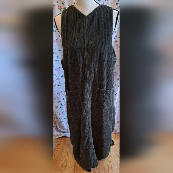 Vintage 90s Real Comfort Green Courderoy Casual Baggy Overall Maxi Dress SZ M - Picture 1 of 5